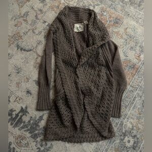 Angel Of The North Open Crochet Long Cardigan in Dark Brown